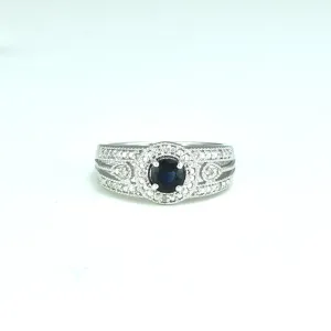Genuine Sapphire and Diamond Accent Fashion Ring in Silver