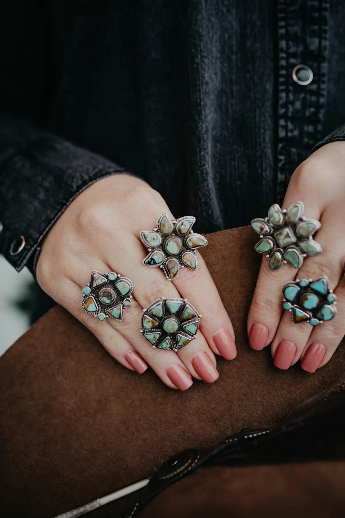 Genuine Turquoise Cluster Rings (Adjustable)