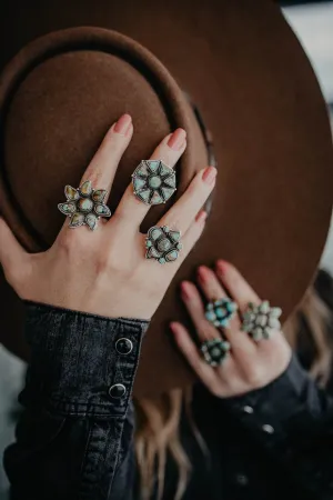 Genuine Turquoise Cluster Rings (Adjustable)