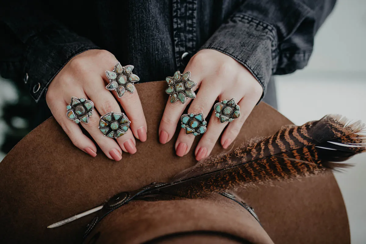 Genuine Turquoise Cluster Rings (Adjustable)