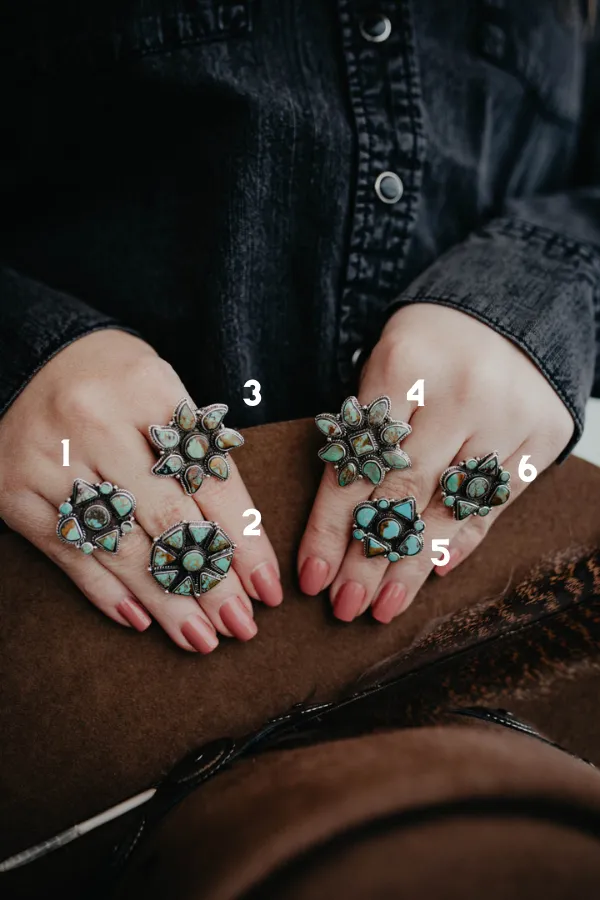 Genuine Turquoise Cluster Rings (Adjustable)