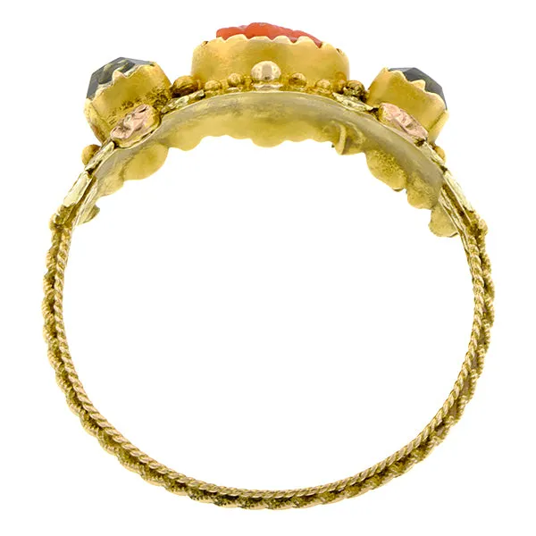 Georgian Coral Cameo &  Green Quartz Ring