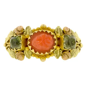 Georgian Coral Cameo &  Green Quartz Ring
