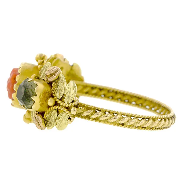 Georgian Coral Cameo &  Green Quartz Ring