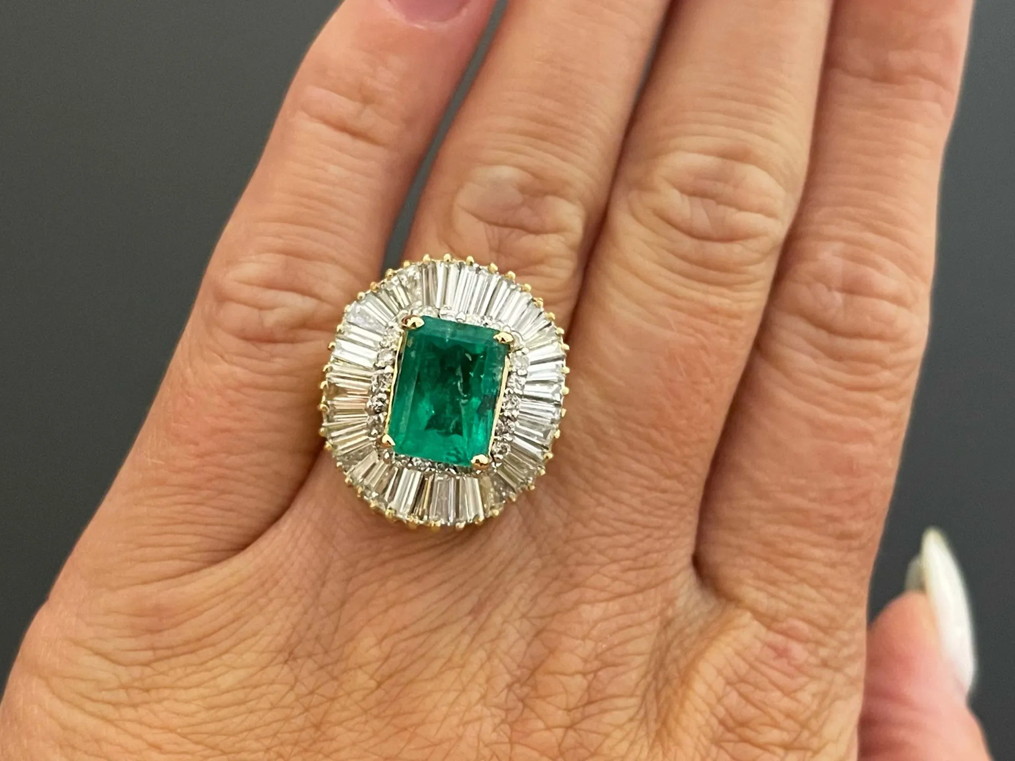 GIA Rare 4 ct. Colombian Emerald & Diamond Ballerina Ring in 18k Yellow Gold