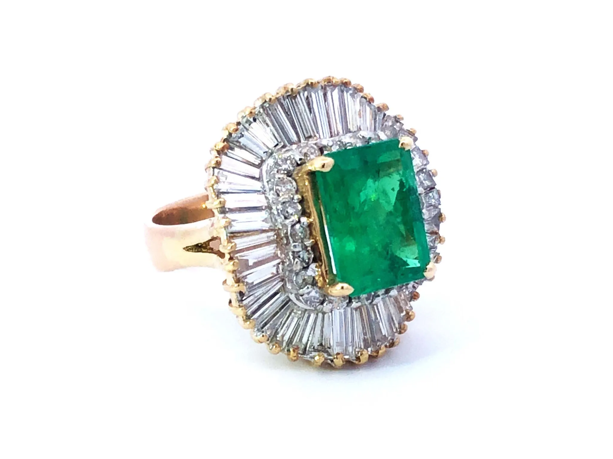 GIA Rare 4 ct. Colombian Emerald & Diamond Ballerina Ring in 18k Yellow Gold