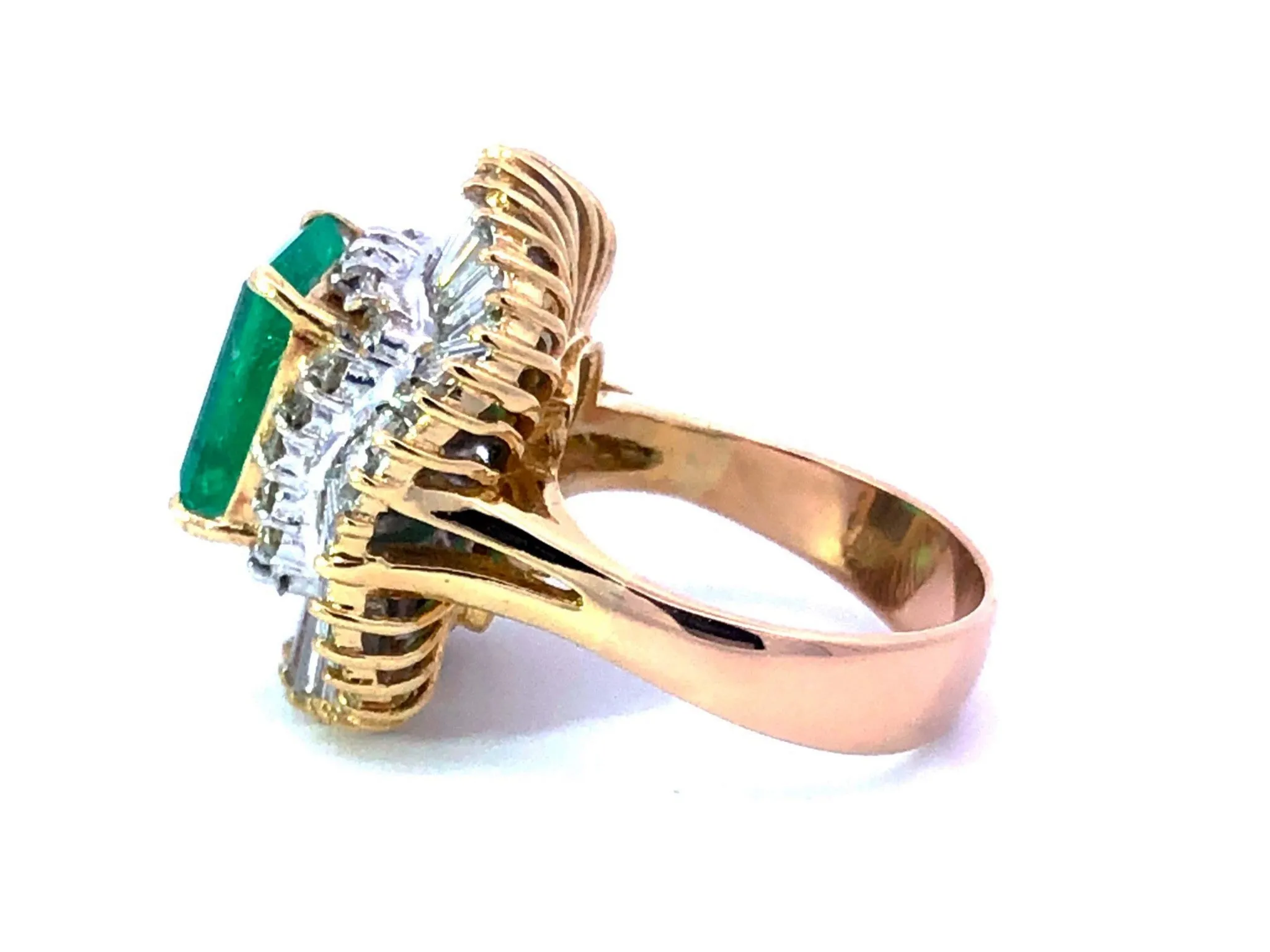 GIA Rare 4 ct. Colombian Emerald & Diamond Ballerina Ring in 18k Yellow Gold