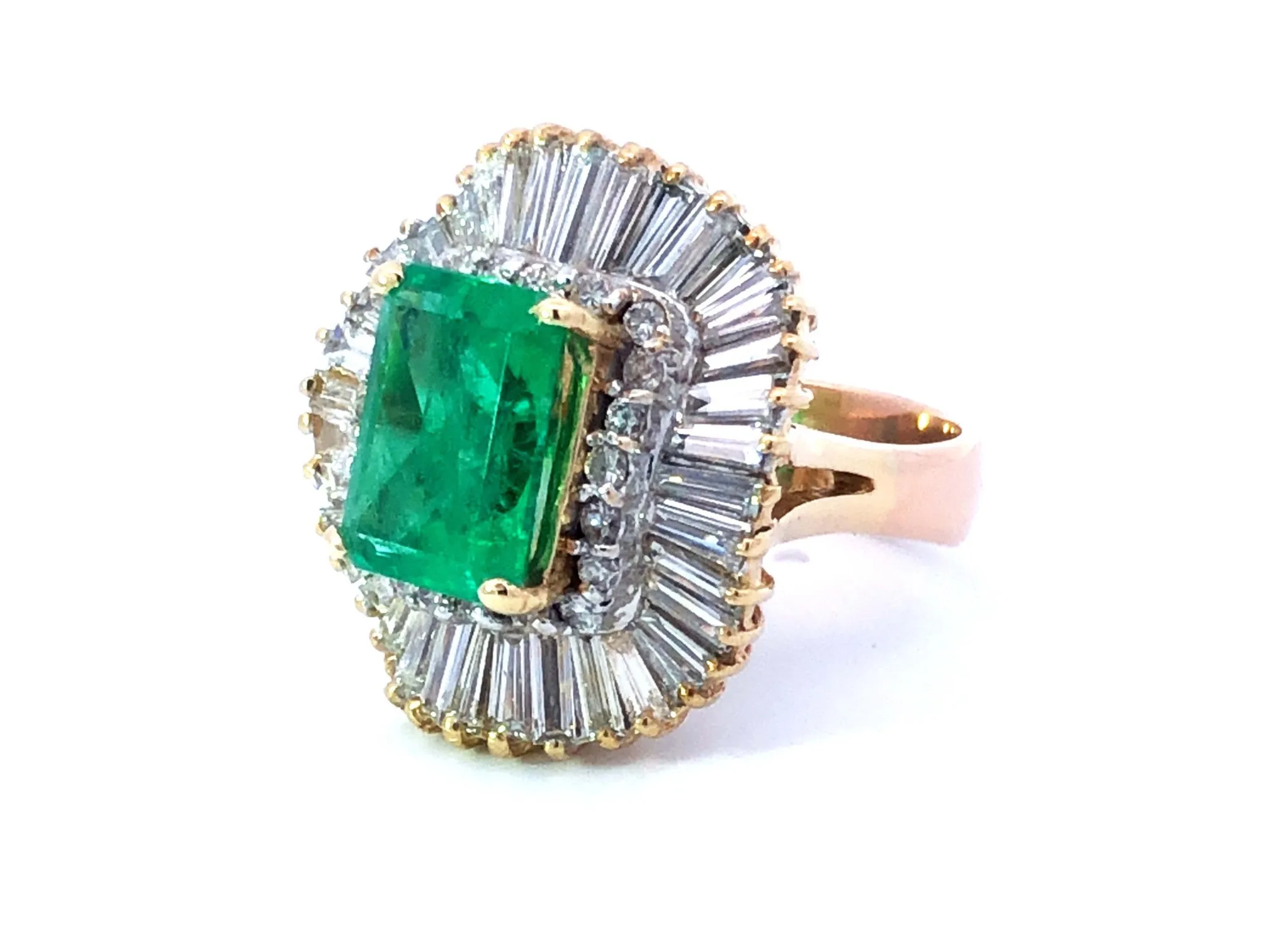 GIA Rare 4 ct. Colombian Emerald & Diamond Ballerina Ring in 18k Yellow Gold