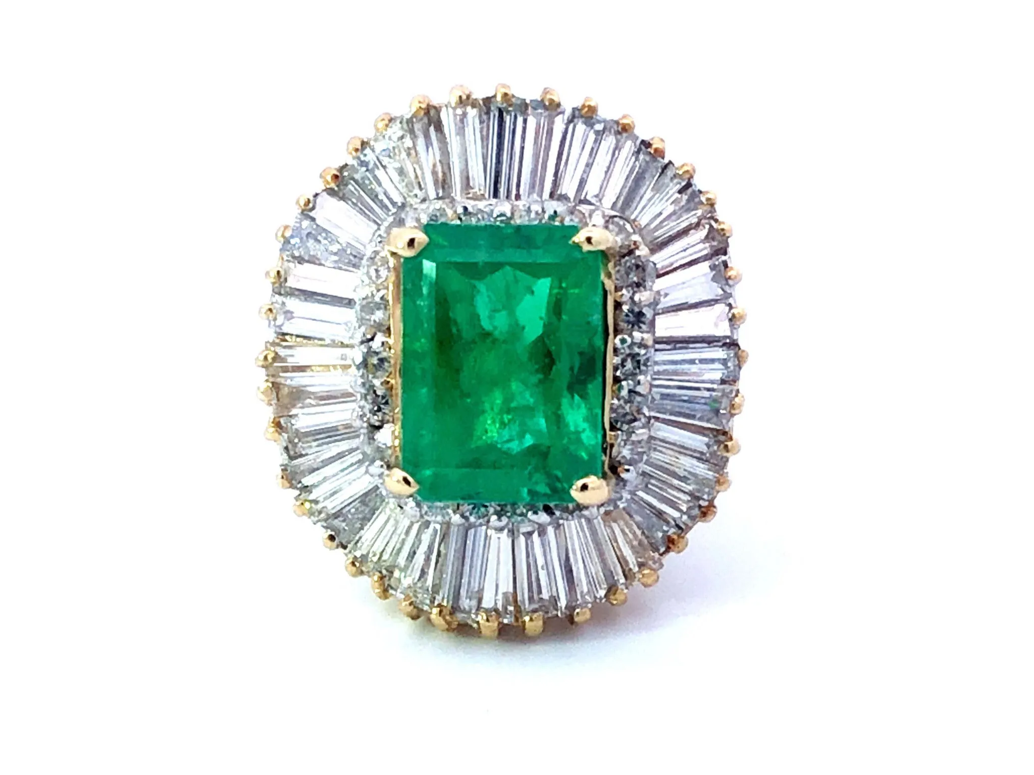 GIA Rare 4 ct. Colombian Emerald & Diamond Ballerina Ring in 18k Yellow Gold