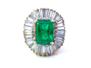 GIA Rare 4 ct. Colombian Emerald & Diamond Ballerina Ring in 18k Yellow Gold