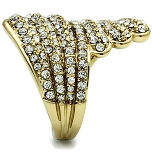 GL284 IP Gold(Ion Plating) Brass Ring with Top Grade Crystal in Clear