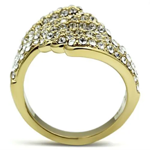 GL284 IP Gold(Ion Plating) Brass Ring with Top Grade Crystal in Clear