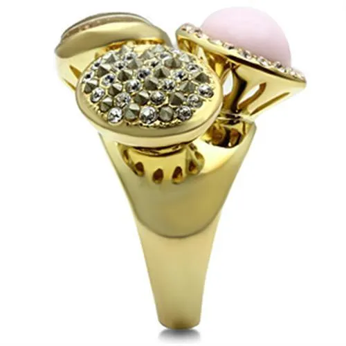 GL301 IP Gold(Ion Plating) Brass Ring with Top Grade Crystal in Multi Color