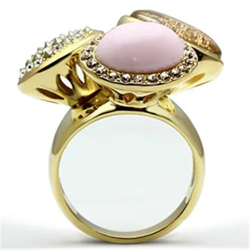 GL301 IP Gold(Ion Plating) Brass Ring with Top Grade Crystal in Multi Color