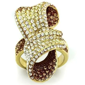 GL307 - IP Gold(Ion Plating) Brass Ring with Top Grade Crystal