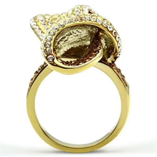 GL307 - IP Gold(Ion Plating) Brass Ring with Top Grade Crystal