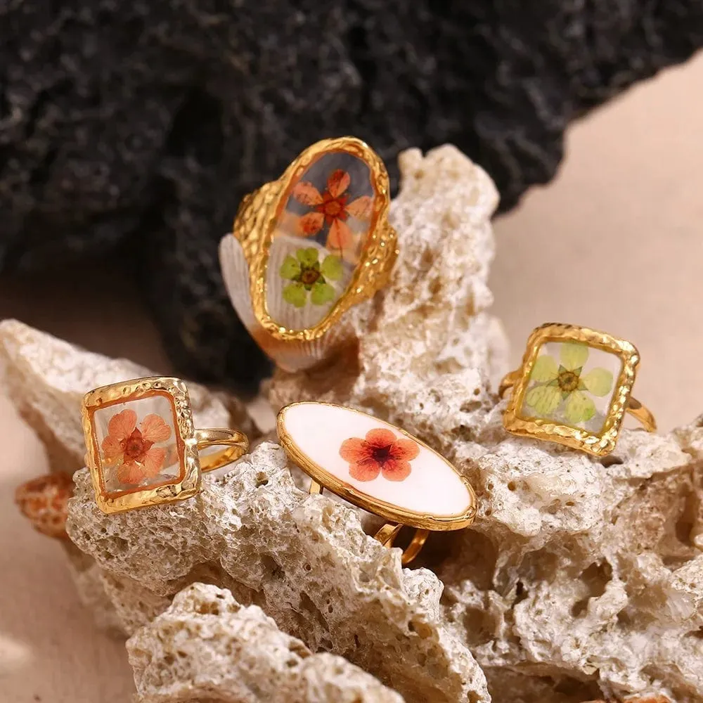 Glass Flower Rings