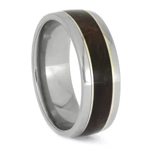 Gold-Accented Wood Inlaid in Titanium Ring