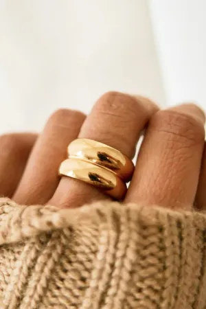 Gold Double Ridge Ring - Titanium Steel Minimalist Statement Band