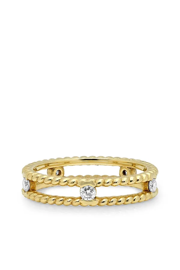 Gold Double Twist Ring with Diamonds