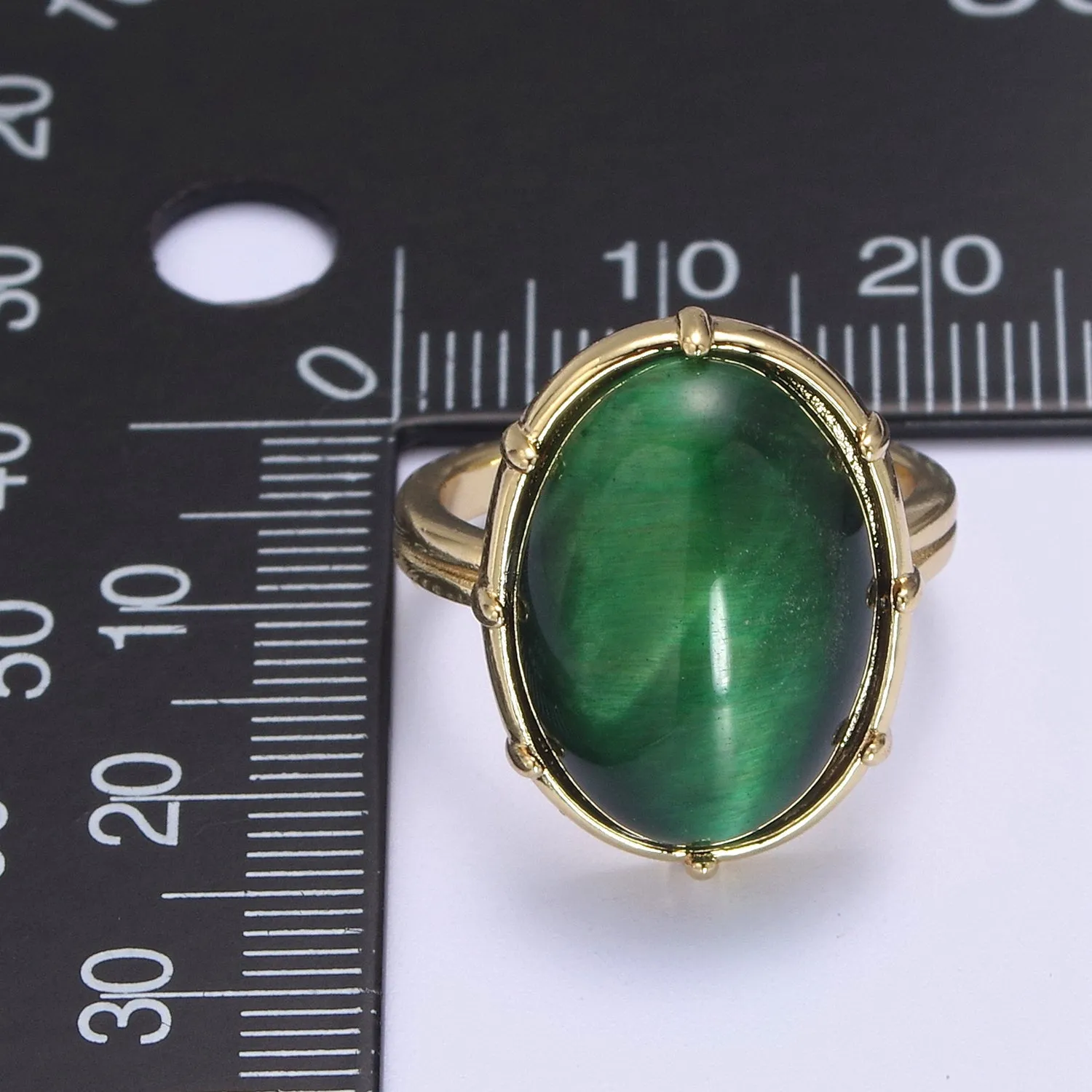 Gold Green Tiger Eye Rings | Oval Gemstone Signet Ring | Gold Gem Stone Rings | Chunky Gold Statement Ring U-370