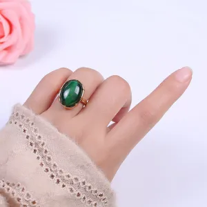 Gold Green Tiger Eye Rings | Oval Gemstone Signet Ring | Gold Gem Stone Rings | Chunky Gold Statement Ring U-370