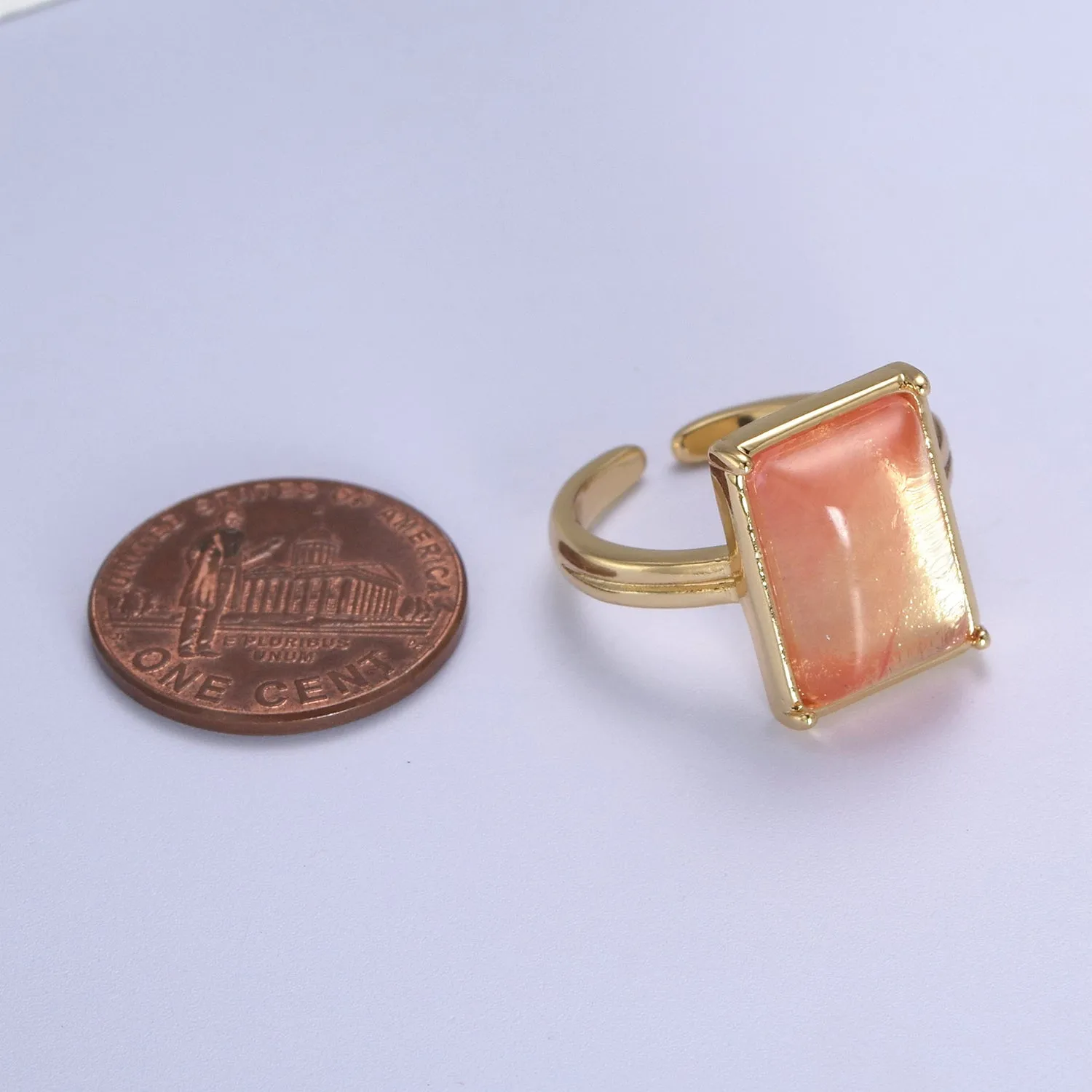 Gold Pink Rings | Gemstone Square Ring | Gold Gem Stone Rings | Chunky Gold Statement Ring U-368