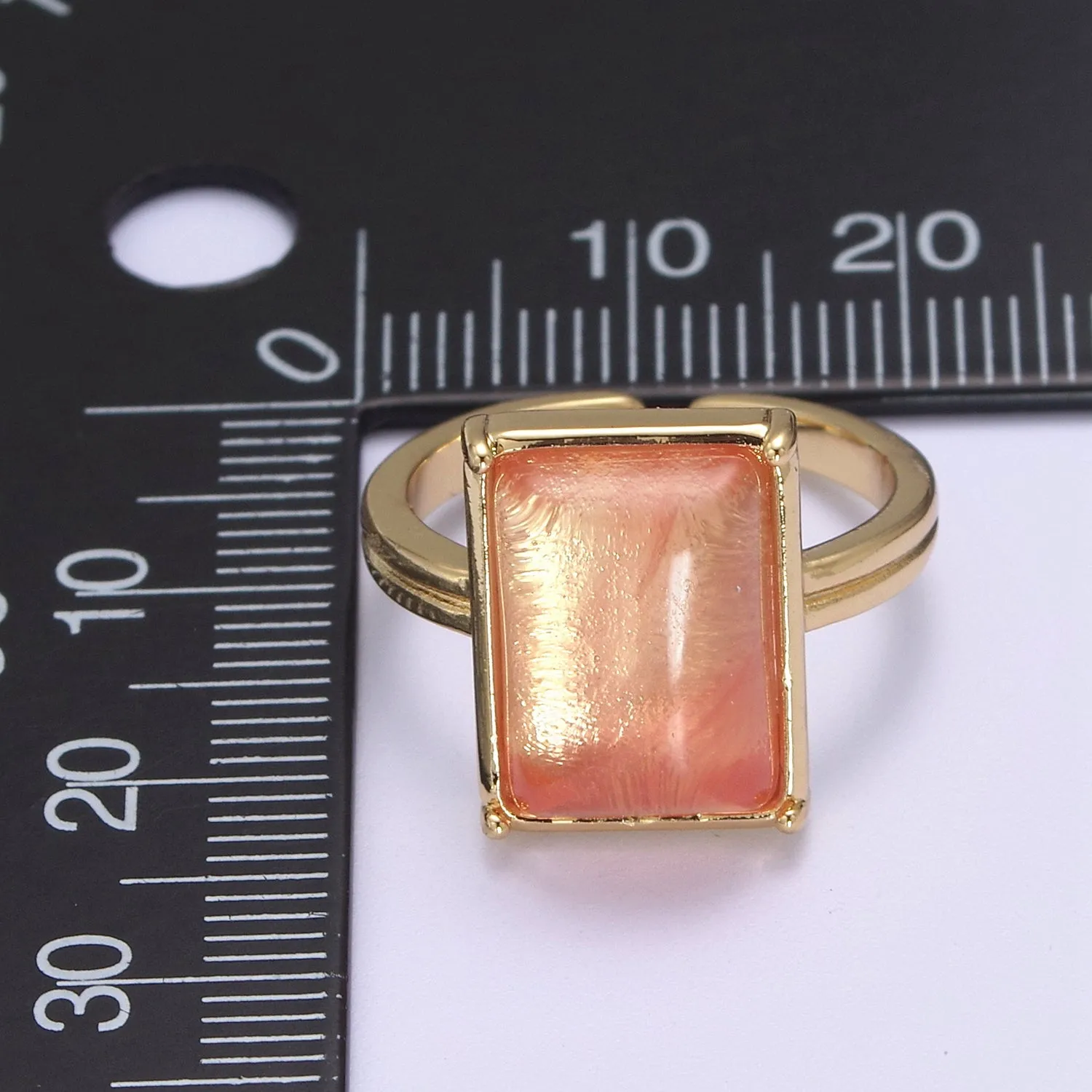 Gold Pink Rings | Gemstone Square Ring | Gold Gem Stone Rings | Chunky Gold Statement Ring U-368
