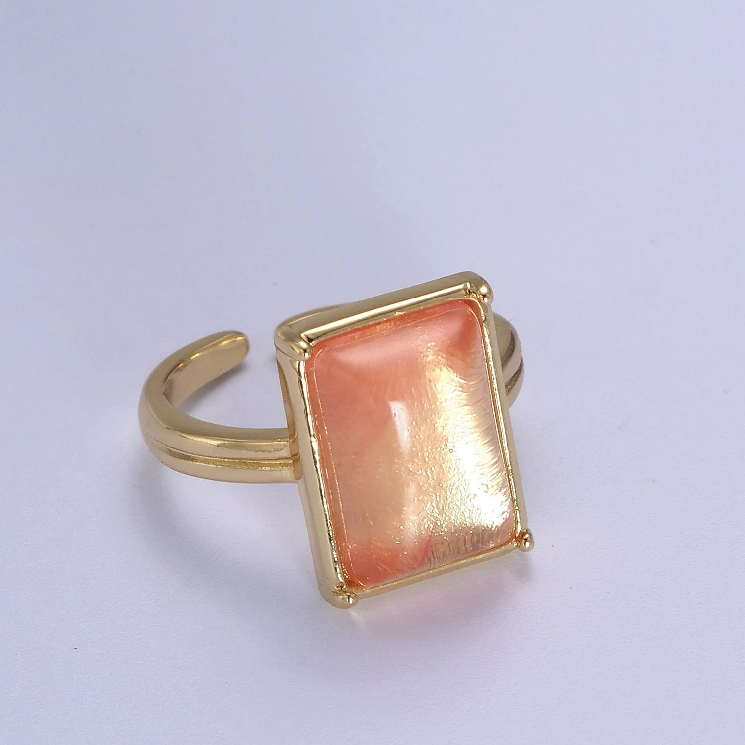 Gold Pink Rings | Gemstone Square Ring | Gold Gem Stone Rings | Chunky Gold Statement Ring U-368