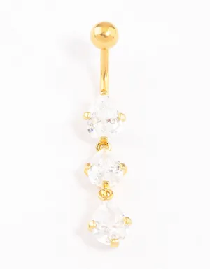 Gold Plated Titanium Cubic Zirconia Drop Belly Ring