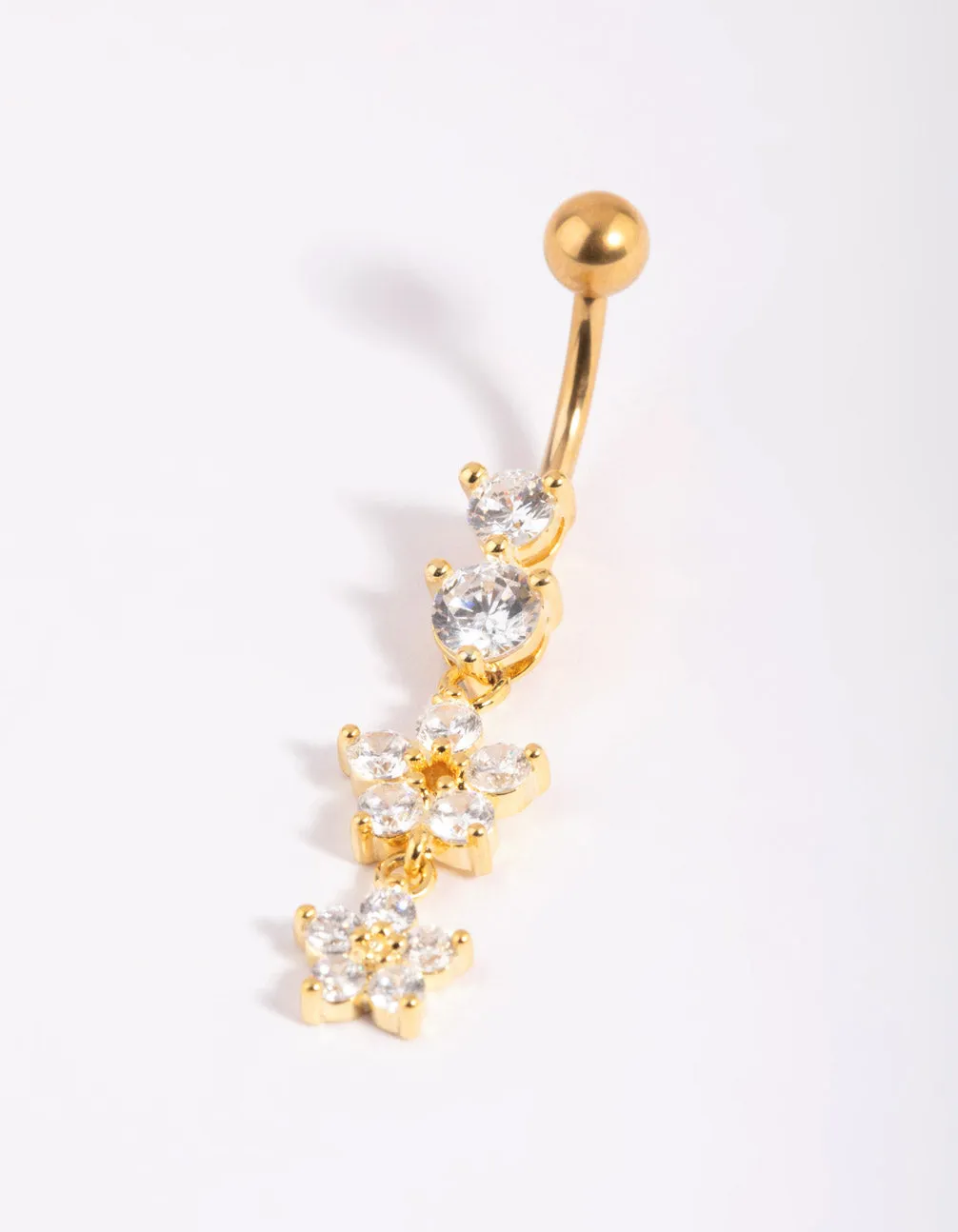 Gold Plated Titanium Flower Belly Bar