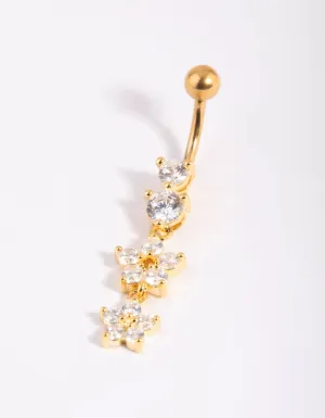Gold Plated Titanium Flower Belly Bar