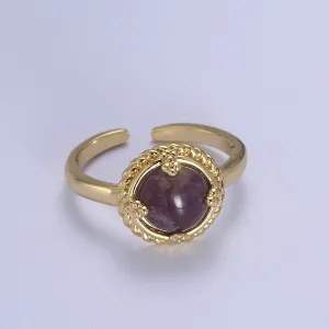 Gold Purple Amethyst Rings | Gemstone Round Ring | Gold Gem Stone Rings | Chunky Gold Statement Ring U-369