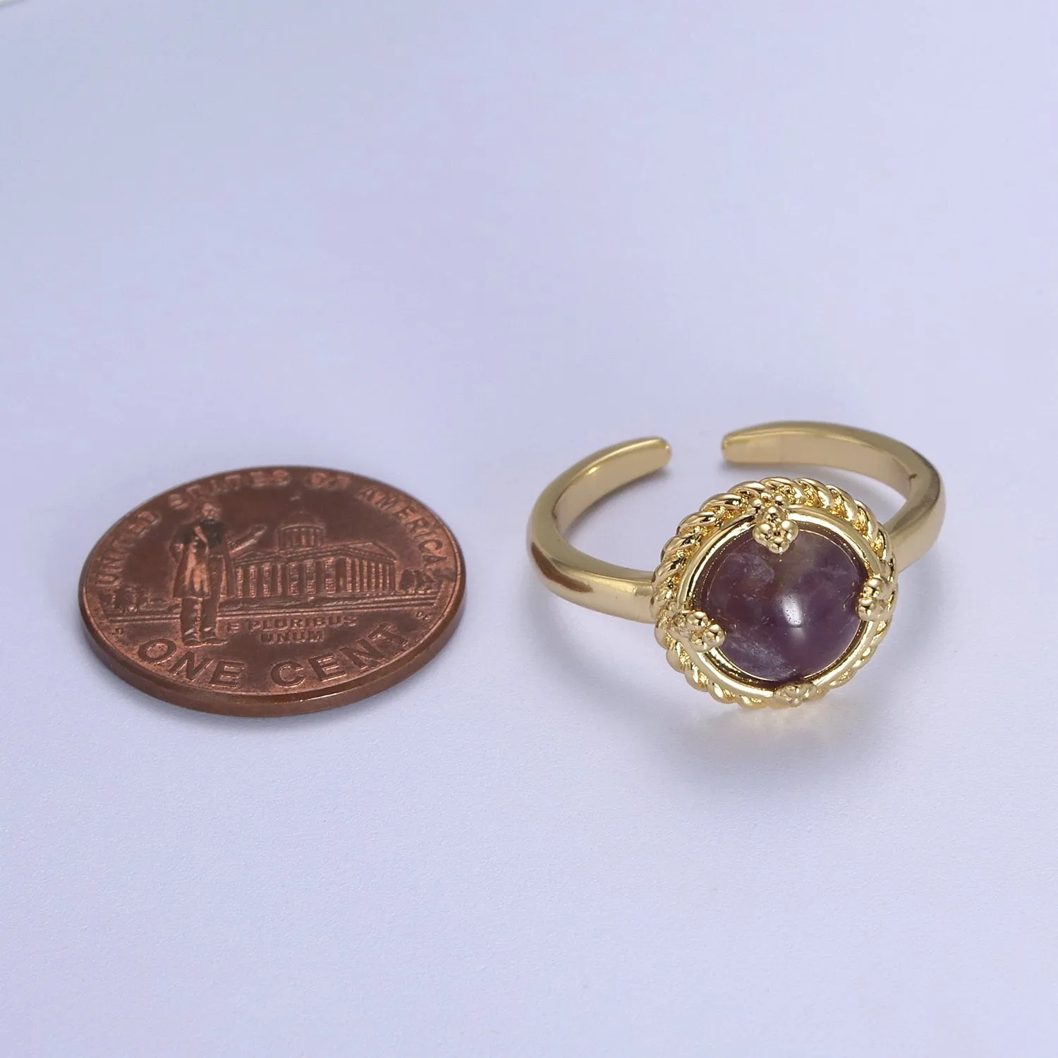 Gold Purple Amethyst Rings | Gemstone Round Ring | Gold Gem Stone Rings | Chunky Gold Statement Ring U-369