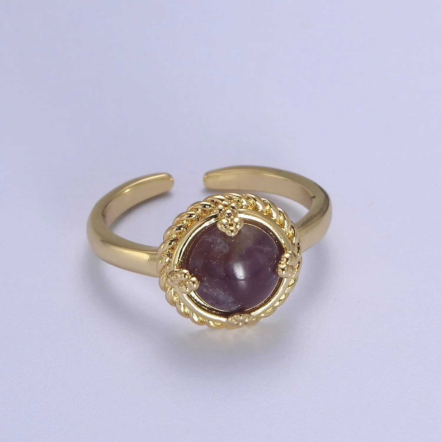 Gold Purple Amethyst Rings | Gemstone Round Ring | Gold Gem Stone Rings | Chunky Gold Statement Ring U-369