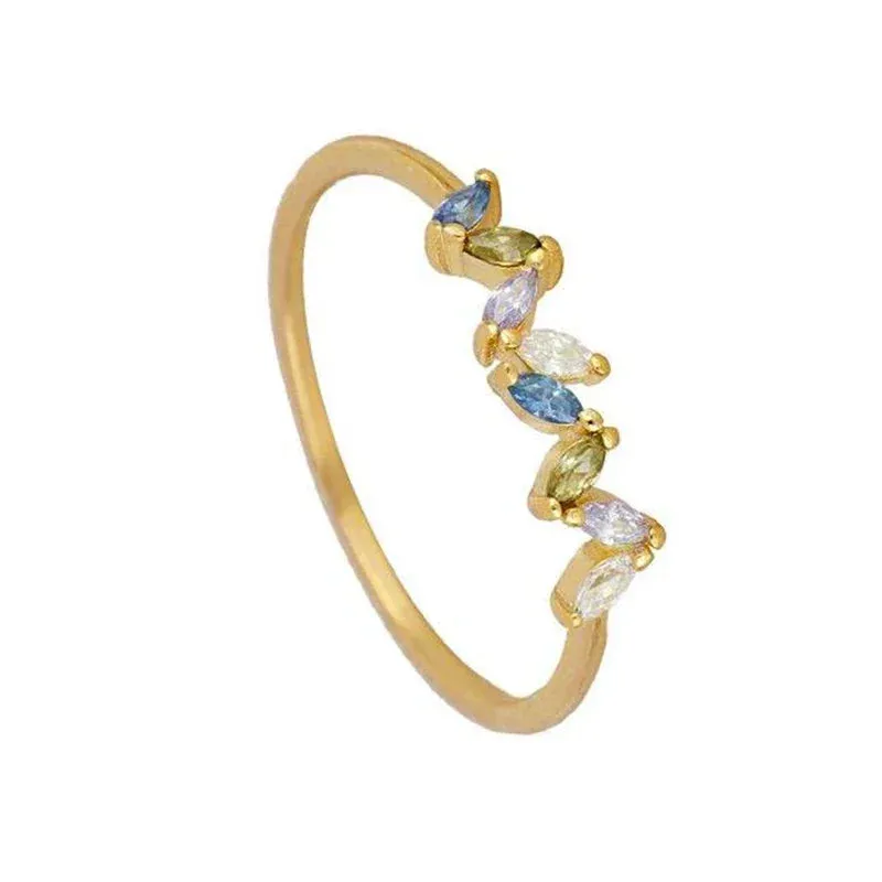 Gold Silver Multicolor Crystal Rings Turquoise Engagement Wedding Promise Ring Party Jewelry Gifts