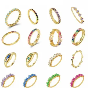 Gold Silver Multicolor Crystal Rings Turquoise Engagement Wedding Promise Ring Party Jewelry Gifts