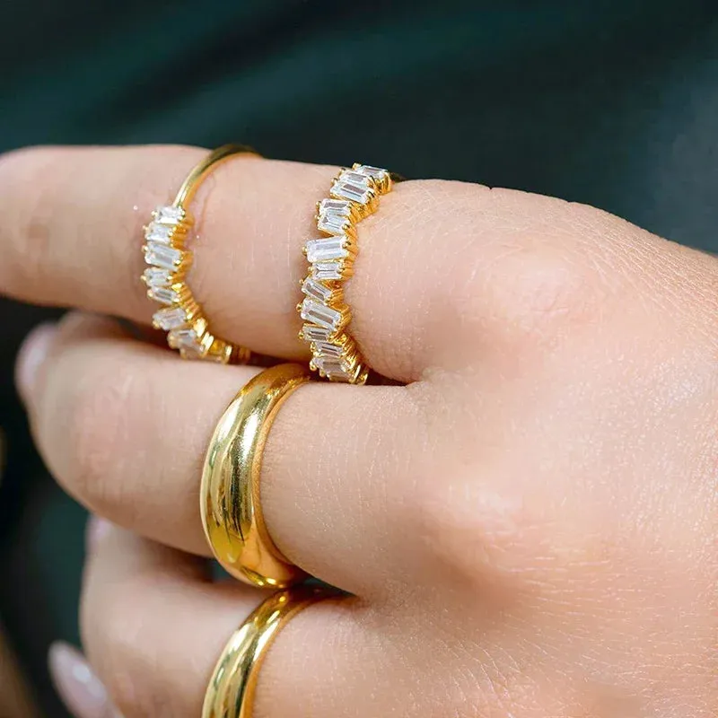 Gold Silver Multicolor Crystal Rings Turquoise Engagement Wedding Promise Ring Party Jewelry Gifts