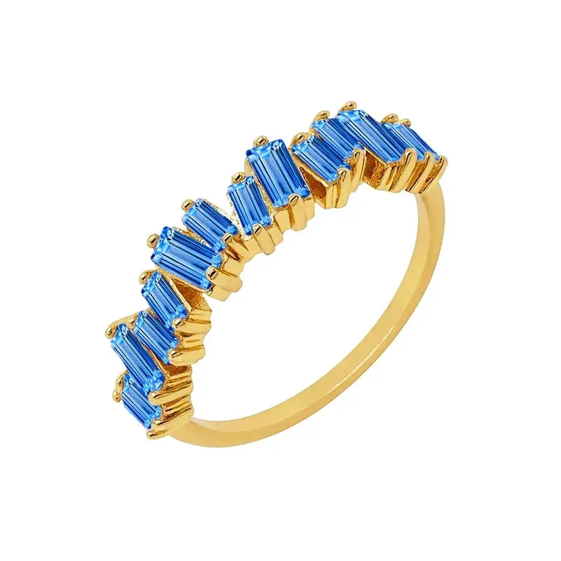 Gold Silver Multicolor Crystal Rings Turquoise Engagement Wedding Promise Ring Party Jewelry Gifts