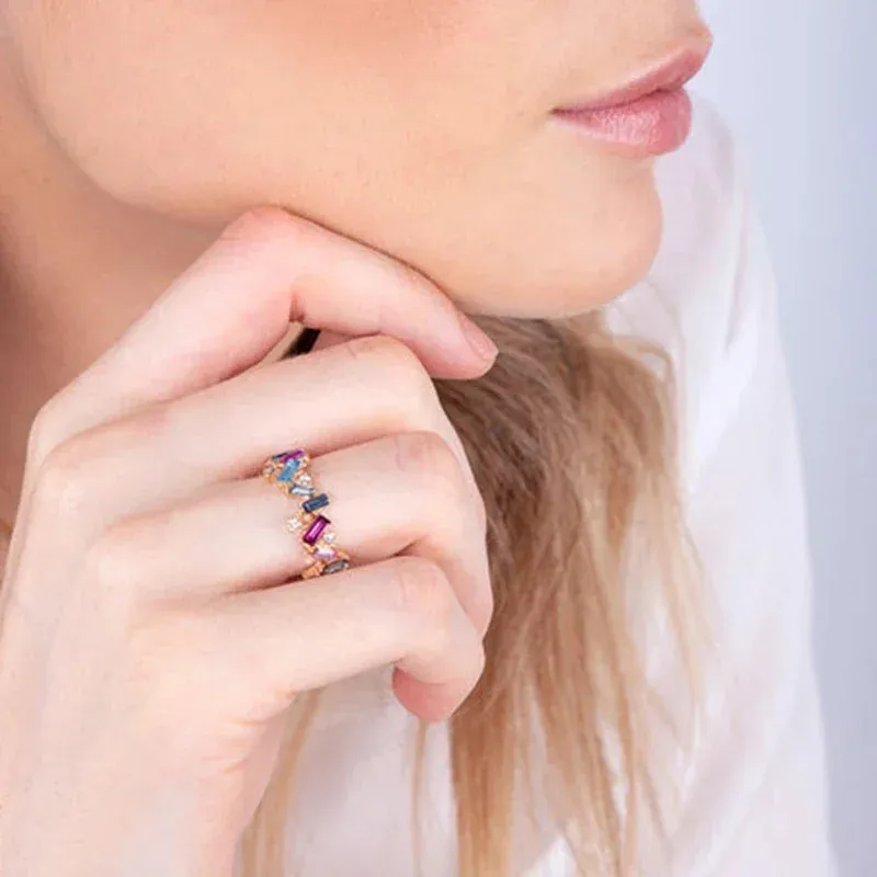 Gold Silver Multicolor Crystal Rings Turquoise Engagement Wedding Promise Ring Party Jewelry Gifts