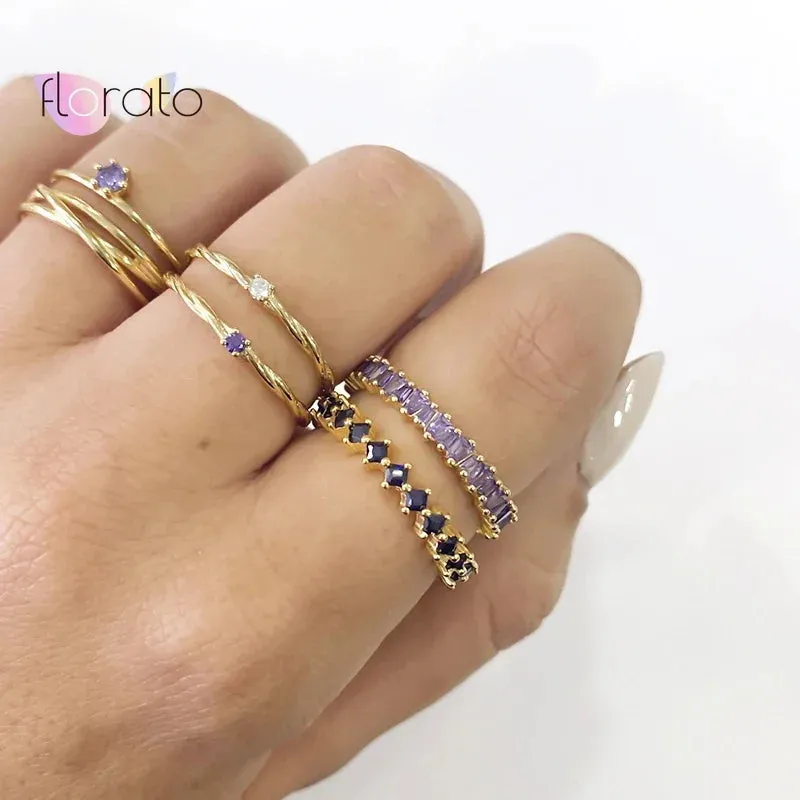 Gold Silver Multicolor Crystal Rings Turquoise Engagement Wedding Promise Ring Party Jewelry Gifts