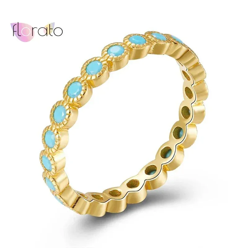 Gold Silver Multicolor Crystal Rings Turquoise Engagement Wedding Promise Ring Party Jewelry Gifts