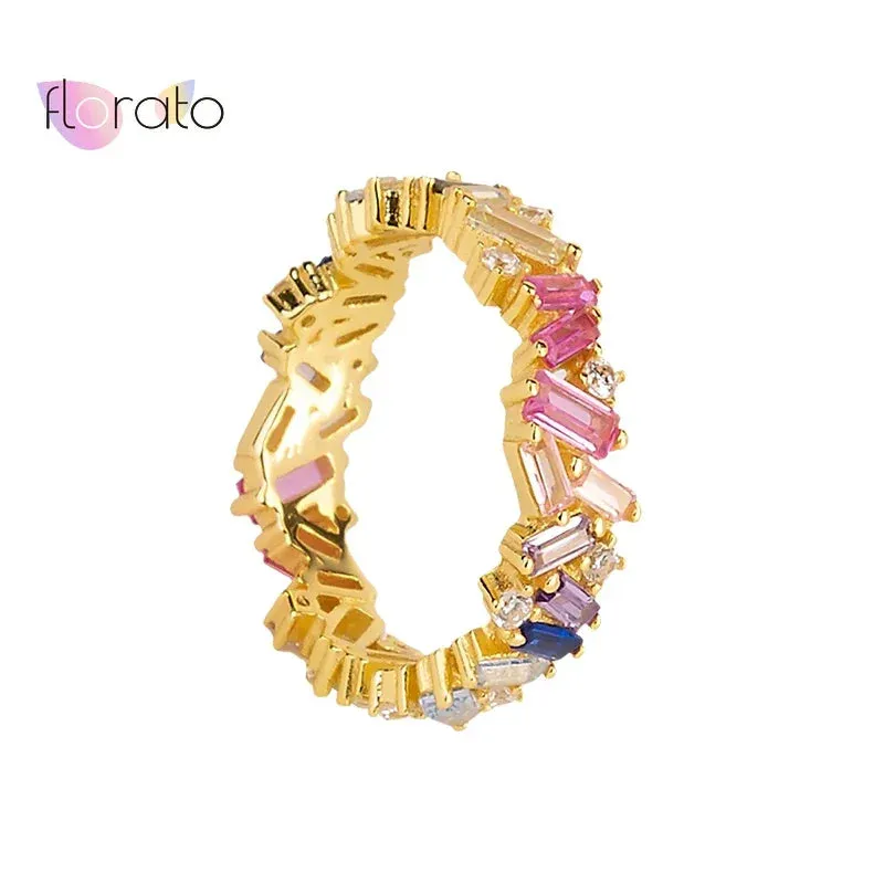 Gold Silver Multicolor Crystal Rings Turquoise Engagement Wedding Promise Ring Party Jewelry Gifts