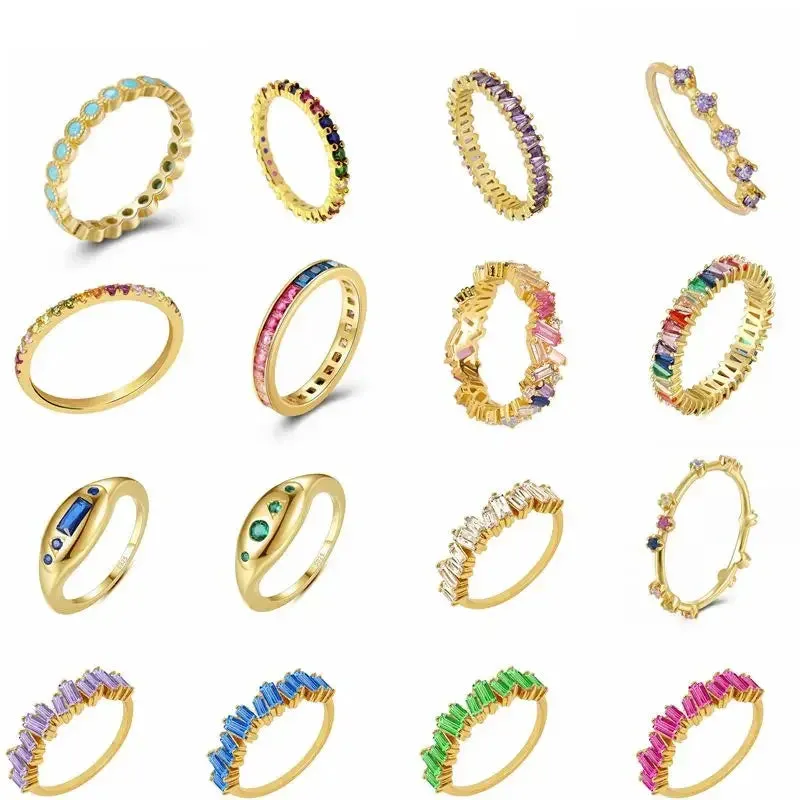 Gold Silver Multicolor Crystal Rings Turquoise Engagement Wedding Promise Ring Party Jewelry Gifts