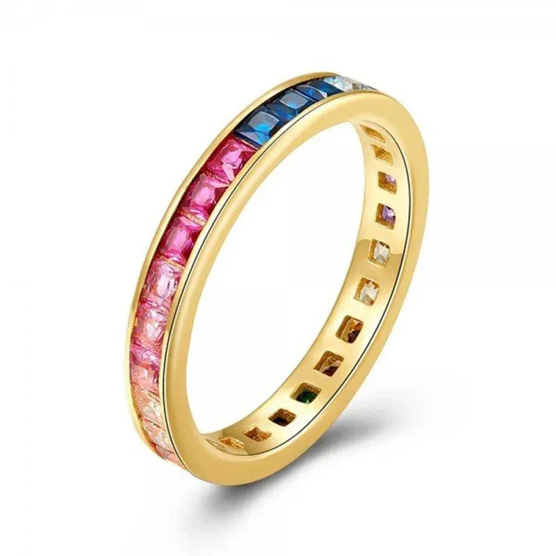 Gold Silver Multicolor Crystal Rings Turquoise Engagement Wedding Promise Ring Party Jewelry Gifts