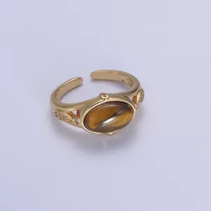 Gold Tiger Eye Rings | Oval Gemstone Signet Ring | Gold Gem Stone Rings | Chunky Gold Statement Ring U-373