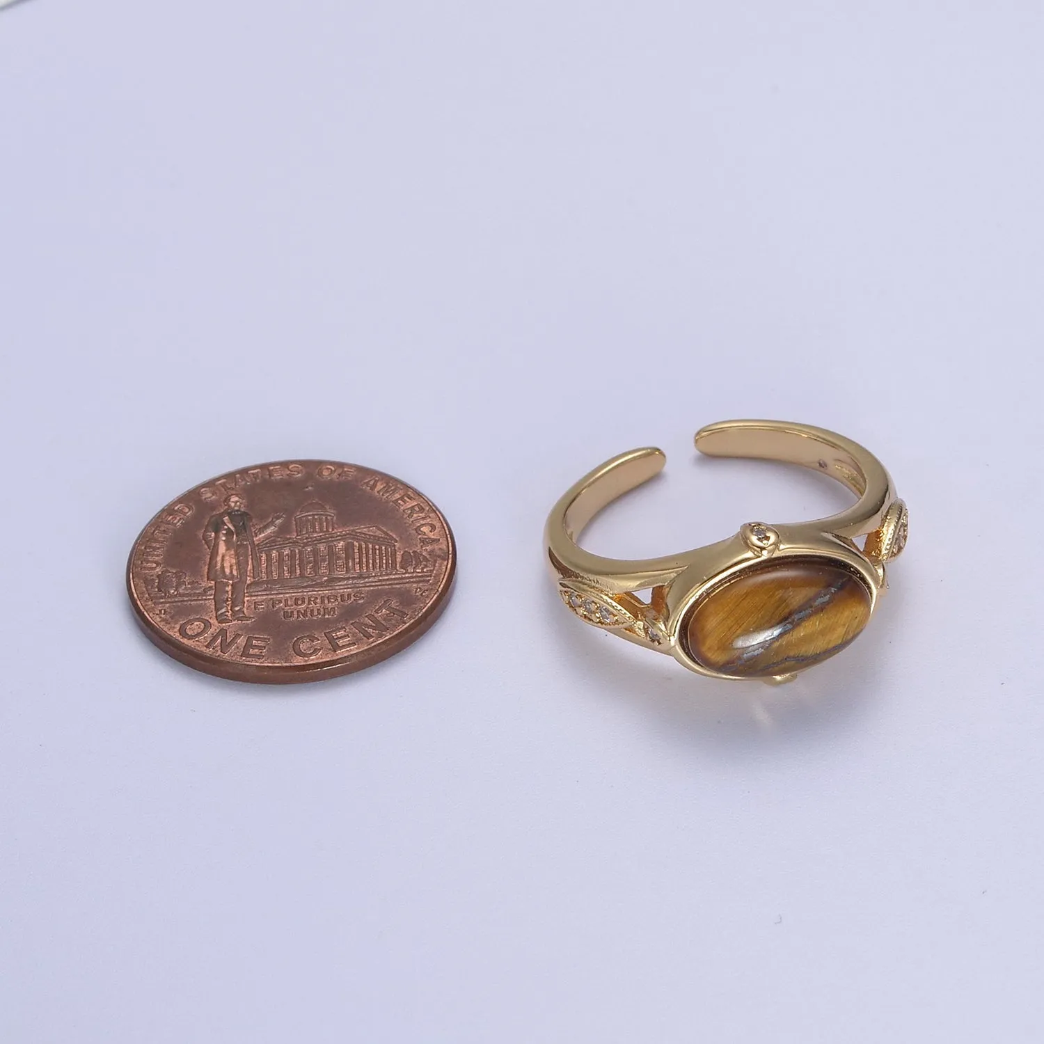 Gold Tiger Eye Rings | Oval Gemstone Signet Ring | Gold Gem Stone Rings | Chunky Gold Statement Ring U-373
