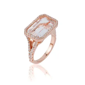 Gossip Rock Crystal East-West Emerald Cut Ring with Diamonds