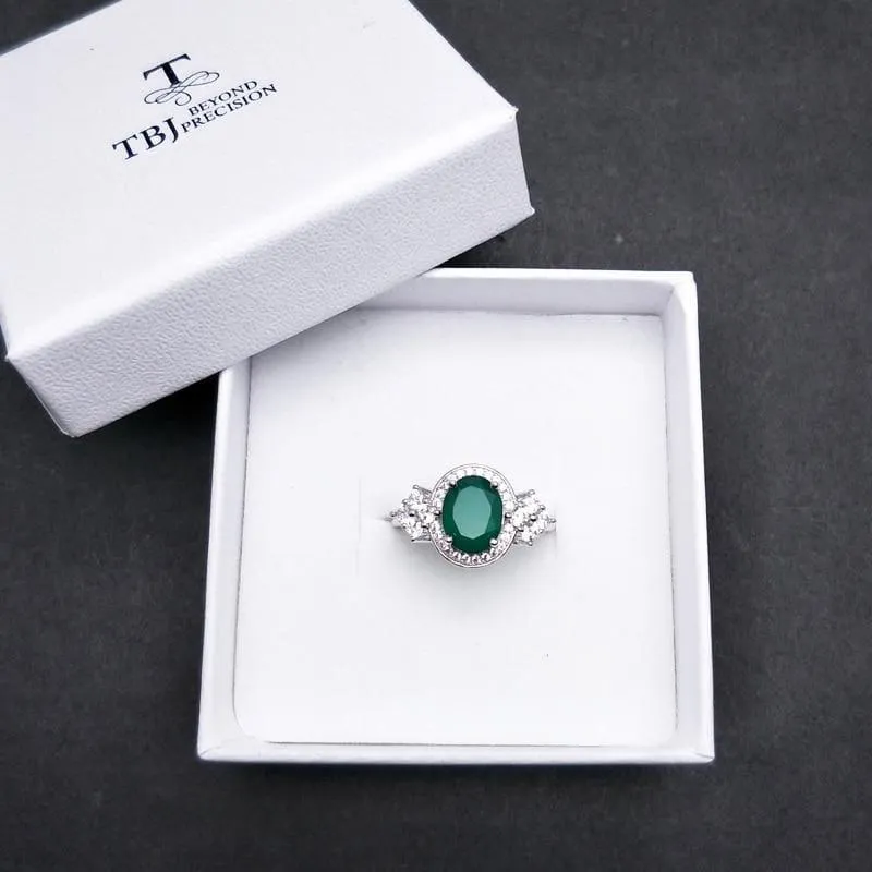 Green Agate Gemstone 7*9mm 925 Sterling Silver Ring