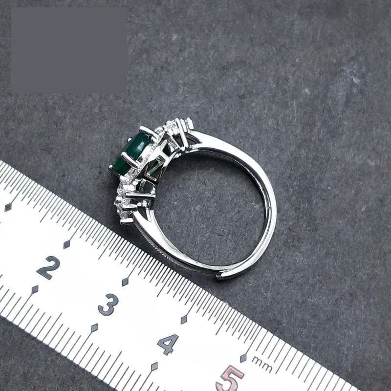 Green Agate Gemstone 7*9mm 925 Sterling Silver Ring